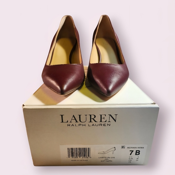 Women's Lauren Ralph Lauren Lanette Red Soft Nappa Pointed Toe Mid Heel Shoes 7B - Picture 6 of 16